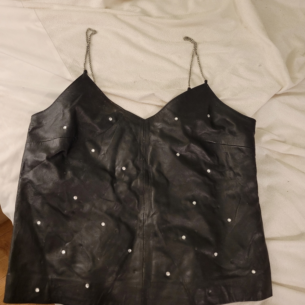 COPY - Black Leather Rhinestone Top